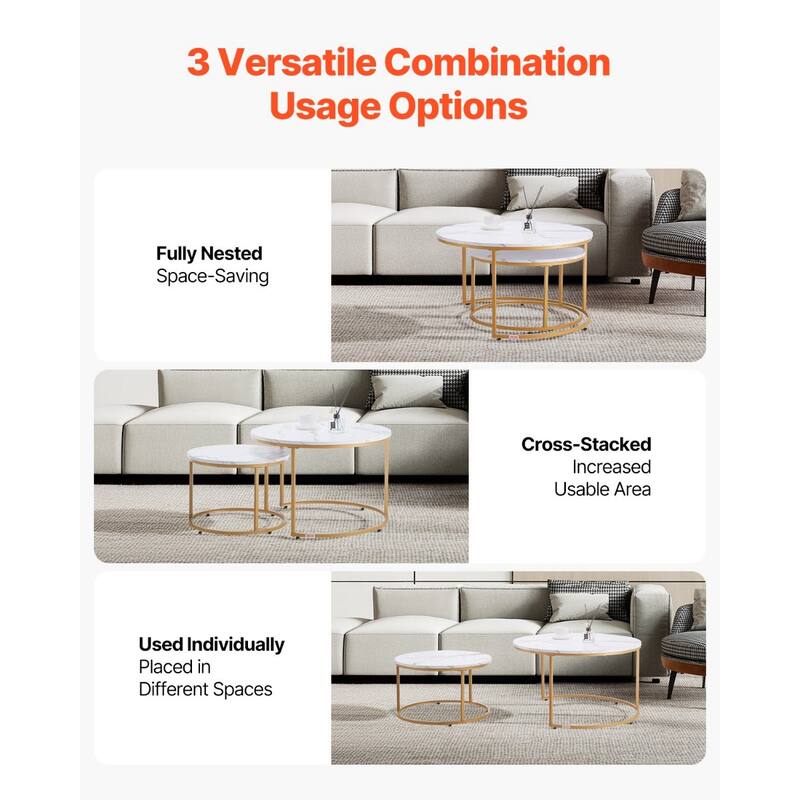 Round Nesting Coffee Tables Set of 2 with Metal Frame for Small Spaces Bedroom