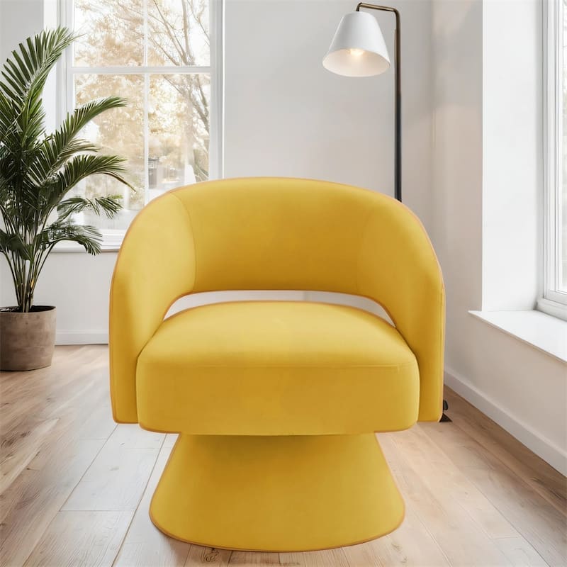 Modern Upholstered Velvet Swivel Barrel Chair with Armrest