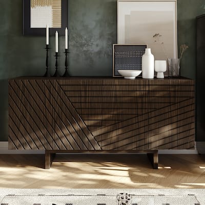 Clihome Mid-century Wood 4-Door Buffet Sideboard Cabinet