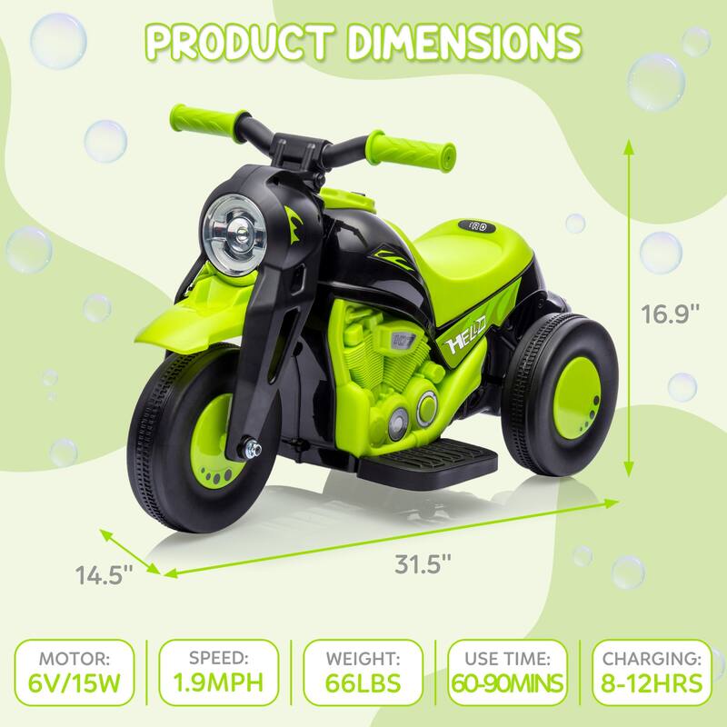 6V Battery-Powered Electric Motorcycle Ride-On Bubble Car for Kids Best Gift