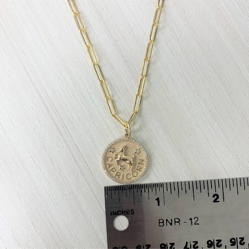 Zodiac Diamond Sign Necklace 14k Gold - Coin Pendant - Yellow Gold Diamond Necklace for Her - Women's Neckace