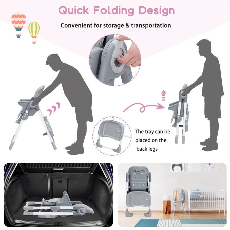 Kids Foldable High Chair with Adjustable Height and Recline