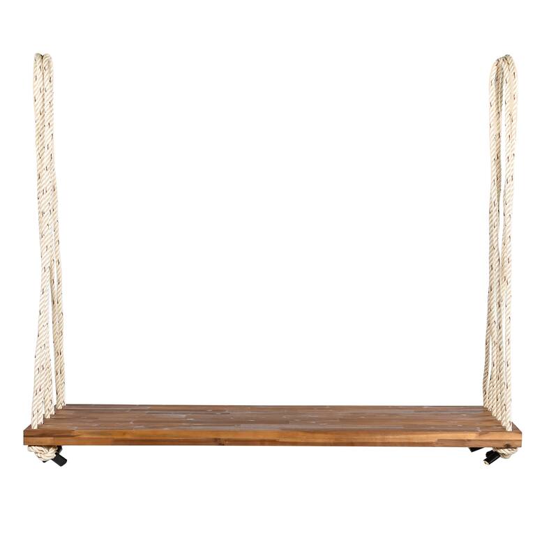 Outdoor Wood Hanging Chair with Cushions & Adjustable Assembly, 400 lbs Capacity, Swing Chair with Durable Hemp Ropes