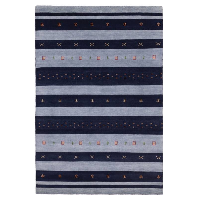 ECARPETGALLERY Hand Loomed Kashkuli Gabbeh Dark Navy, Grey Wool Rug - 6'6 x 9'8