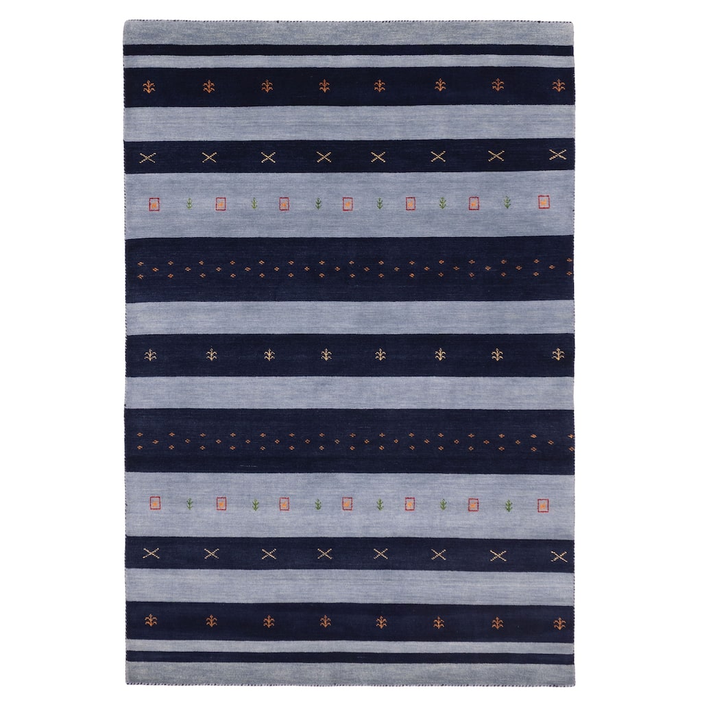 ECARPETGALLERY Hand Loomed Kashkuli Gabbeh Dark Navy, Grey Wool Rug - 6'6 x 9'8