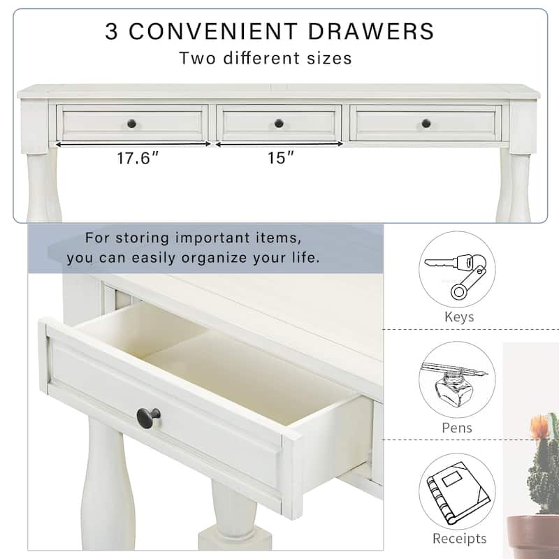 63" Extra Thick Console Table with 3 Drawers & Bottom Storage Shelf, Long Entryway Table Sofa Side Table for Hallway Living Room
