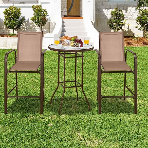 Costway 3 PCS Outdoor Patio Bar Table Stool Set Height Tempered Glass