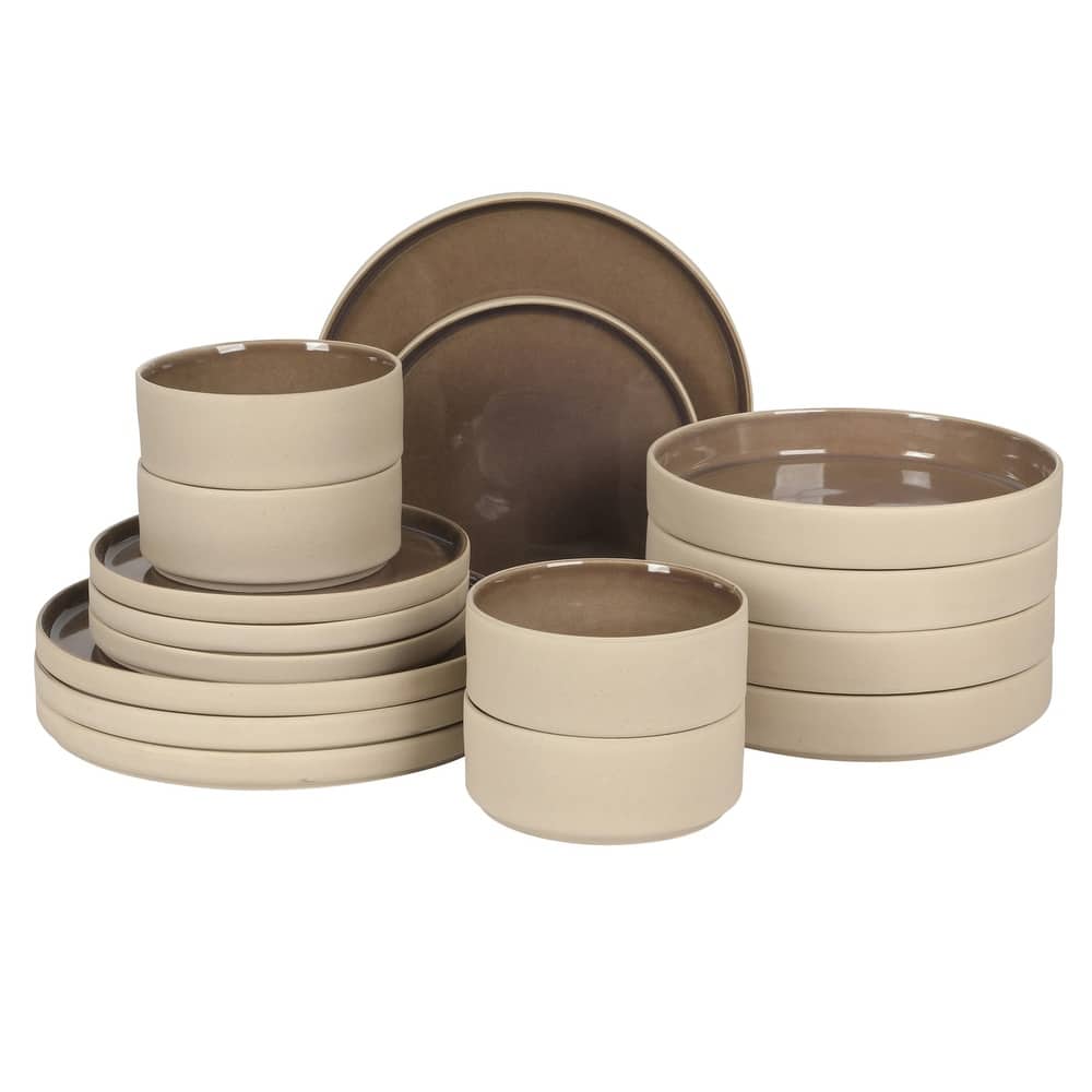 Gibson Elite Liberty Bay 16-Piece Pottery Clay Stoneware Stackable Dinnerware Set - Reactive Glaze, Service for 4