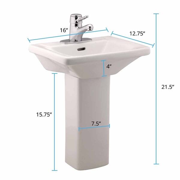 Child Size Pedestal Sink - White with 4" Center Set Faucet Holes, Sink Drain With Overflow and P Trap Renovators Supply