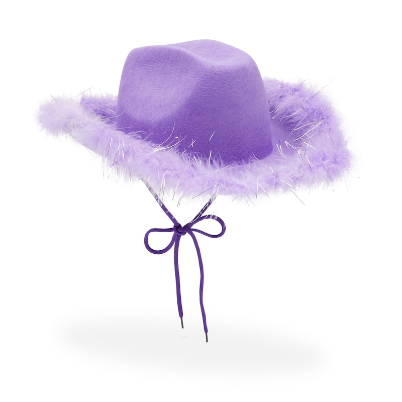 Purple Cowboy Hat with Feathers for Women, Men, Fluffy Cowgirl Hat for