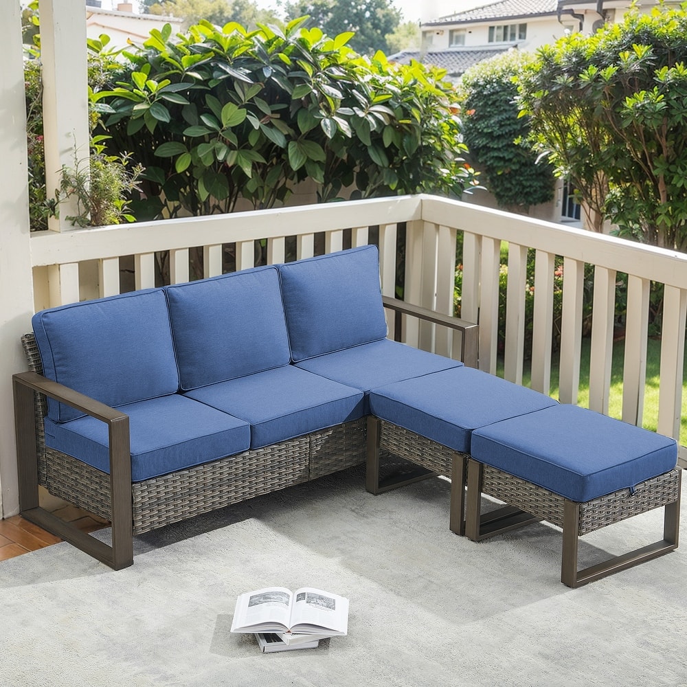 Gymojoy Outdoor Rattan Sofa with Ottoman