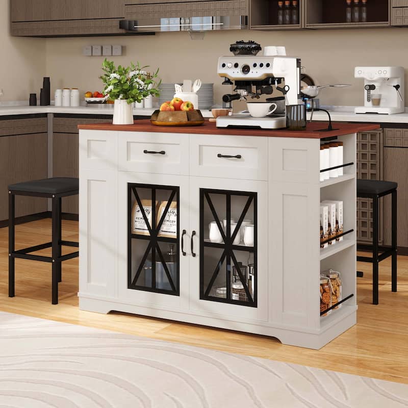 Moasis 47" Kitchen Island With Drop Leaf & 2 Bar Stools