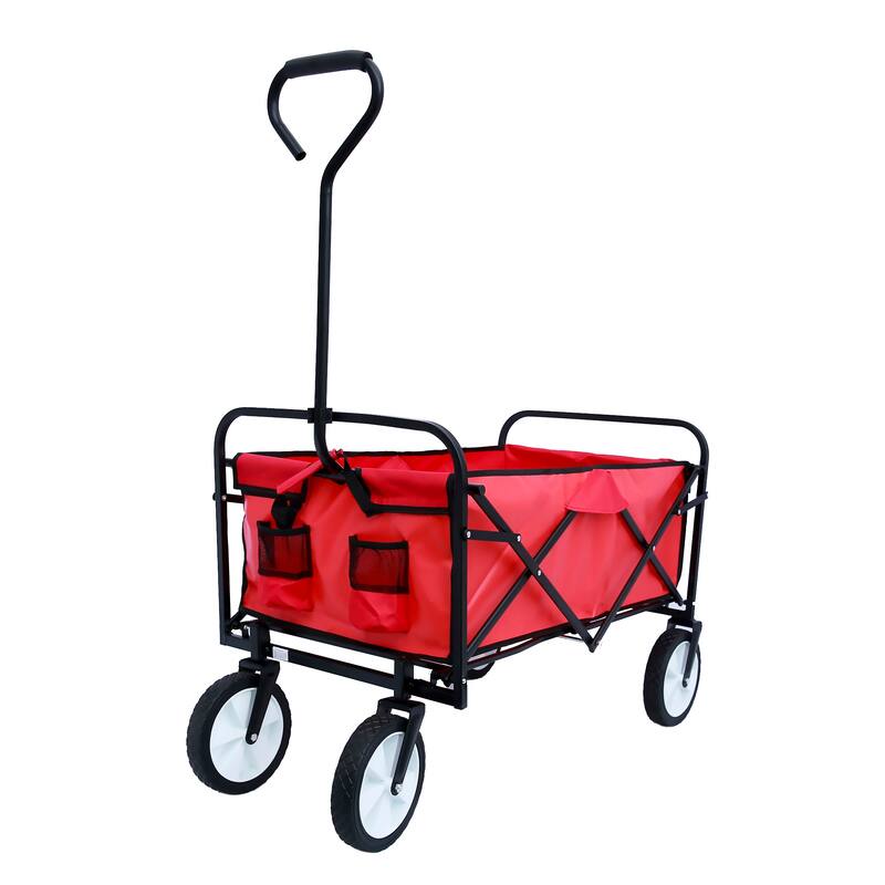 Durable Folding Utility Wagon Cart, 600D Polyester Fabric, 150 lbs Capacity, for Beach, Garden, Camping, and Shopping