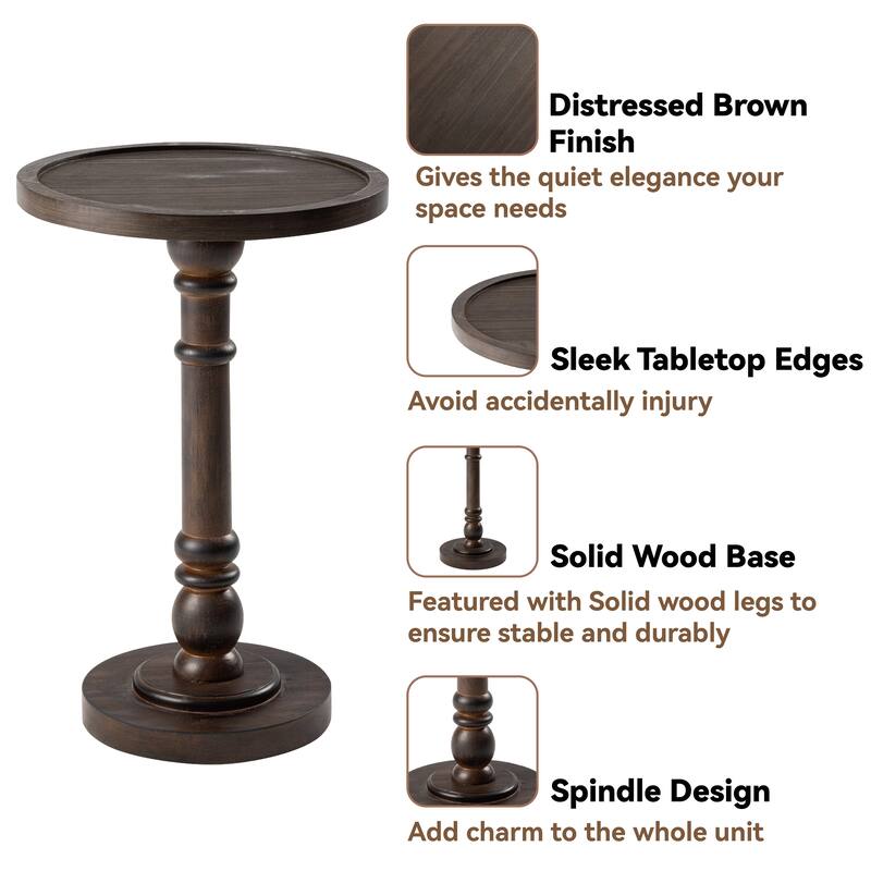 COZAYH Pedestal Small Drinking Table, Farmhouse Tray Top End Table, Distressed Finish, Traditional