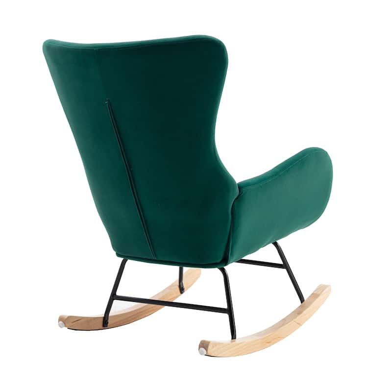 High Back Velvet Rocking Chair With Padded Seat And Armrests