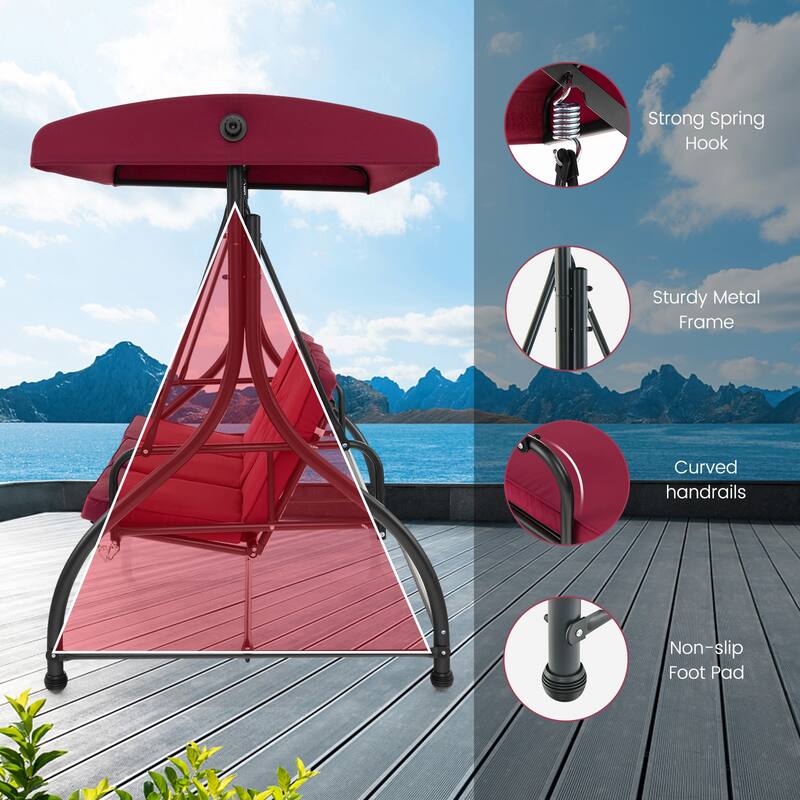 3 Seat Outdoor Porch Swing with Adjustable Canopy - 71" x 47" x 70"