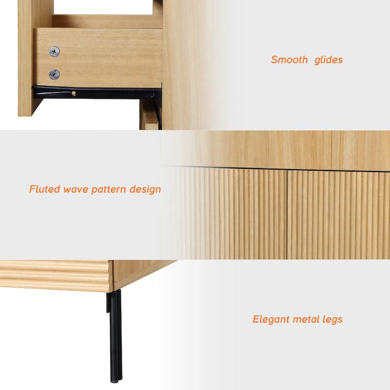 31.5" Wooden Reeded Sideboard With Doors And Drawer, Modern Credenza Storage Cabinet