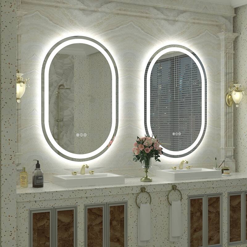 UL Certified Oval LED Lighted Anti-fog Wall Bathroom Vanity Mirror
