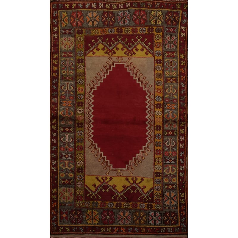 Hand Knotted Oriental 100% Wool Carpet Transitional Geometric Red Anatolian Area Rug - 5' 6'' X 3' 6''