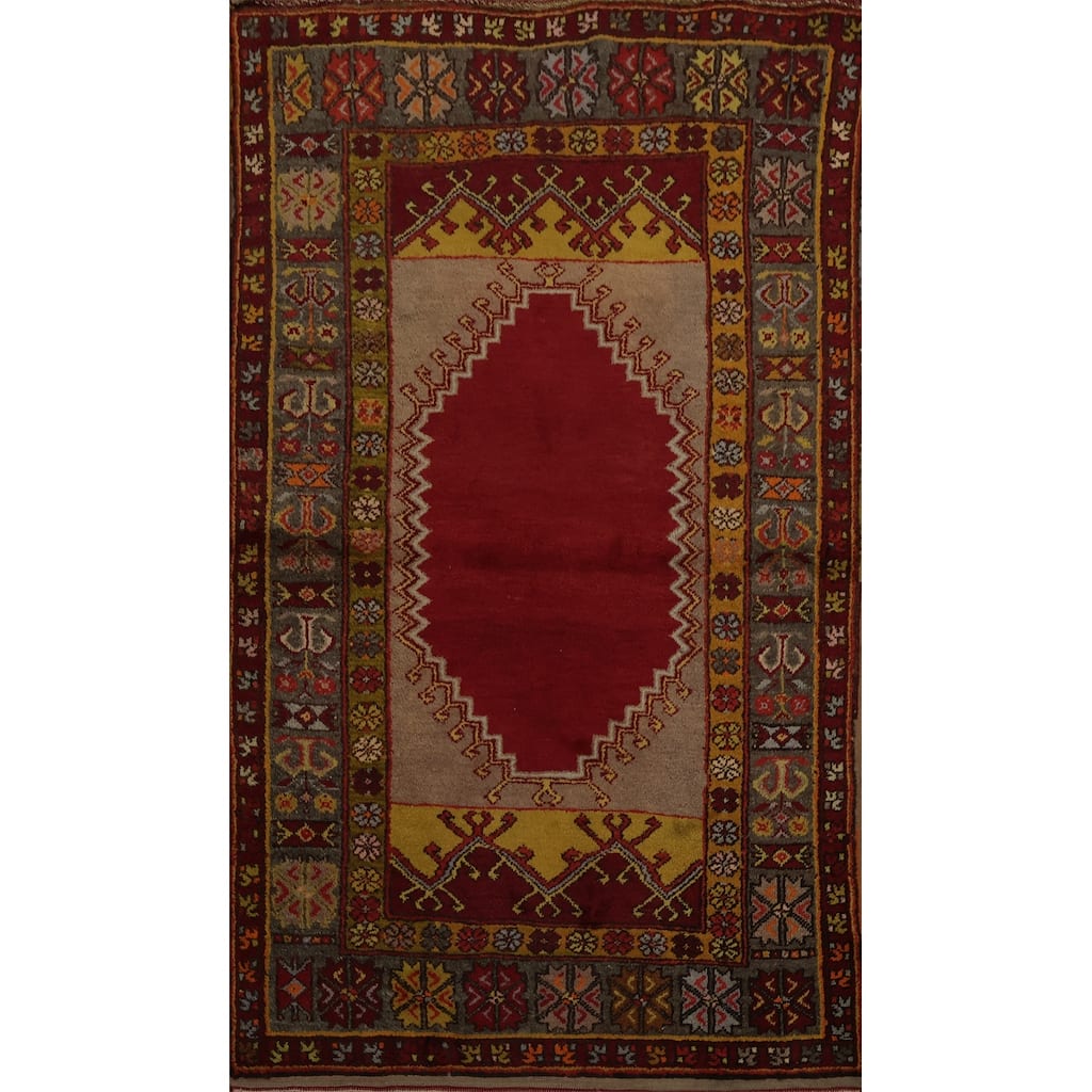 Hand Knotted Oriental 100% Wool Carpet Transitional Geometric Red Anatolian Area Rug - 5' 6'' X 3' 6''