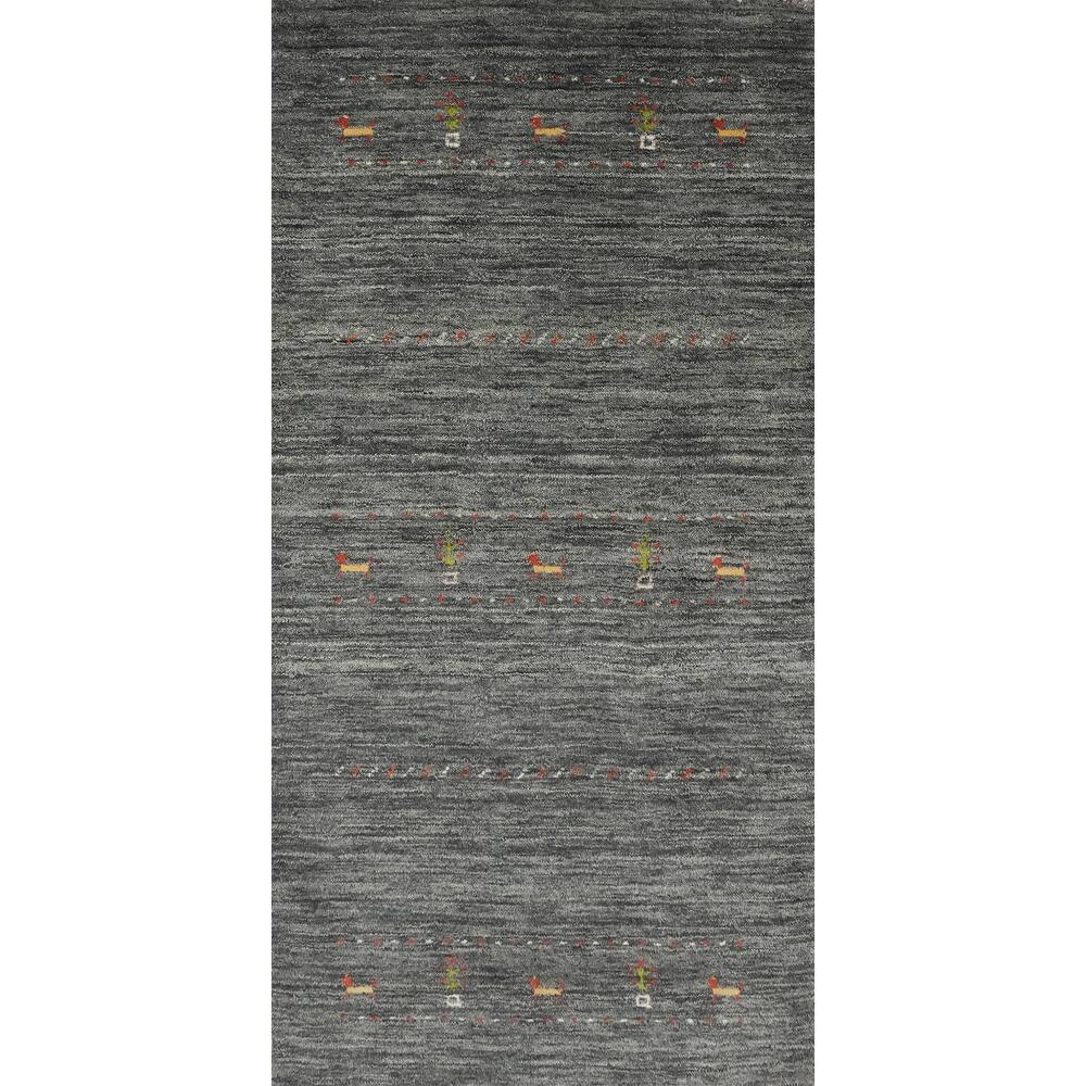 Hand Knotted Oriental 100% Wool Carpet Tribal Animal Pictorial Greys & Charcoal Gabbeh Area Rug - 5' 10'' X 2' 9''