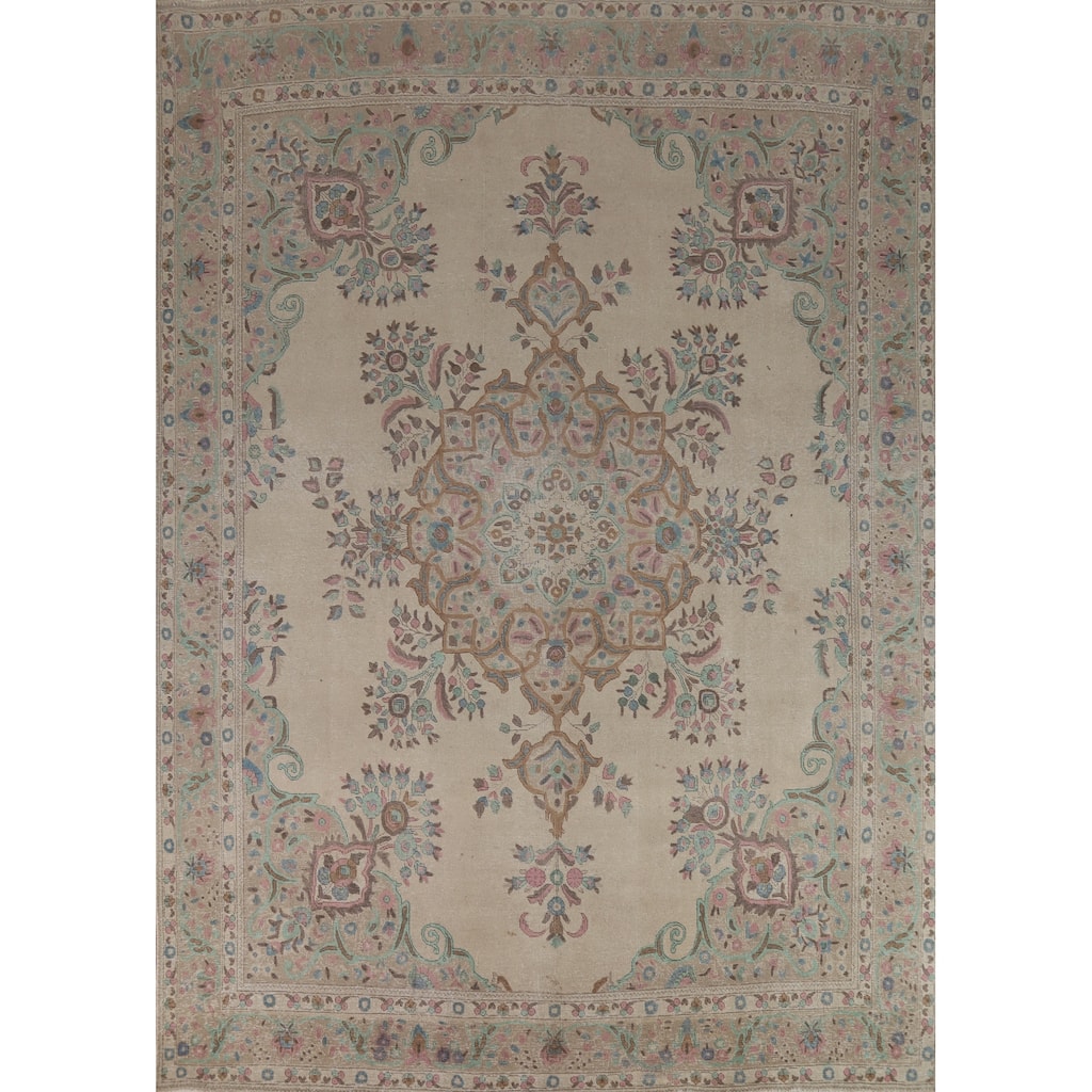 Tabriz Persian Area Rug Handmade Traditional Beige Wool Carpet - 9'9"x 12'4"