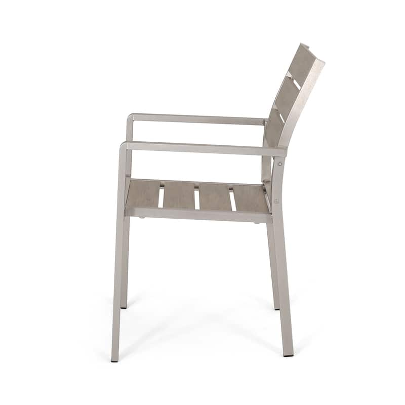 Outdoor Modern Aluminum Dining Chair with Faux Wood Seat (Set of 2)