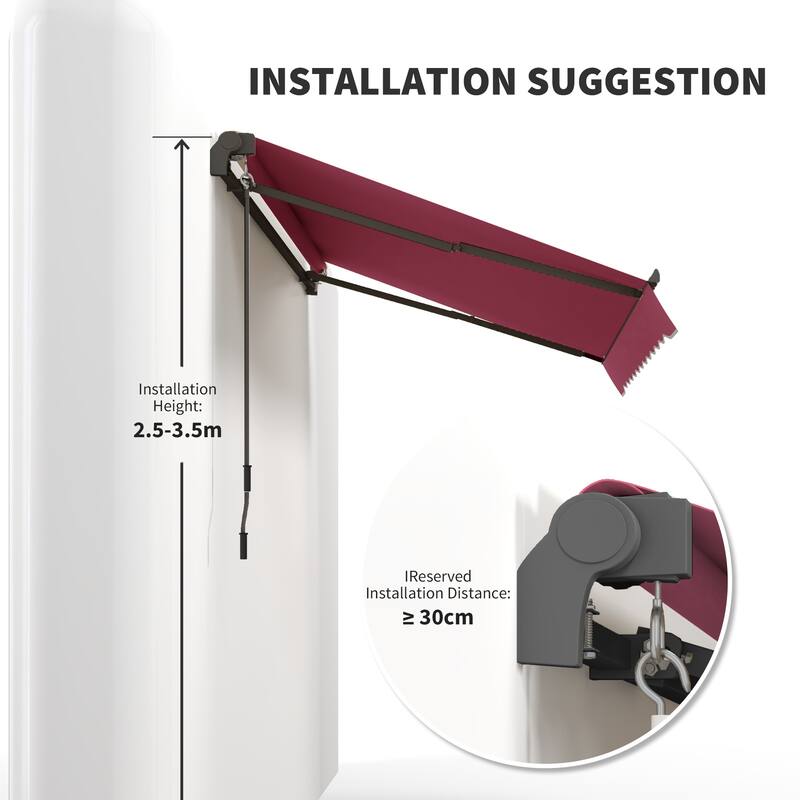 10' x 8' Retractable Awning, Sunshade Shelter w/Manual Crank Handle, UV & Water-Resistant Fabric and Aluminum Frame