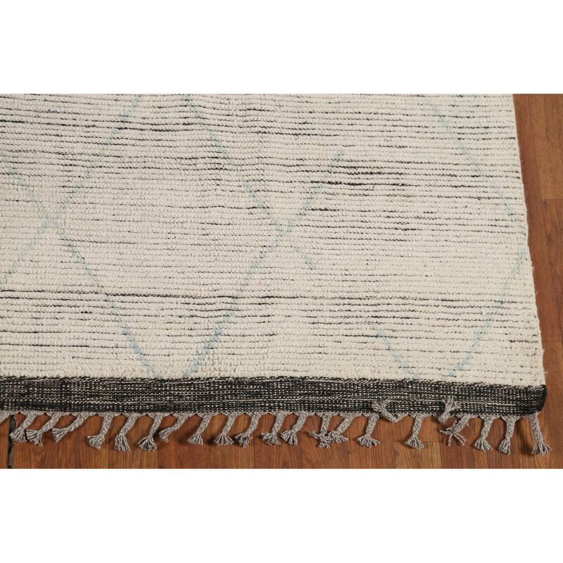 All-Over Trellis Moroccan Modern Area Rug Hand-Knotted Wool Carpet - 6'11"x 10'10"