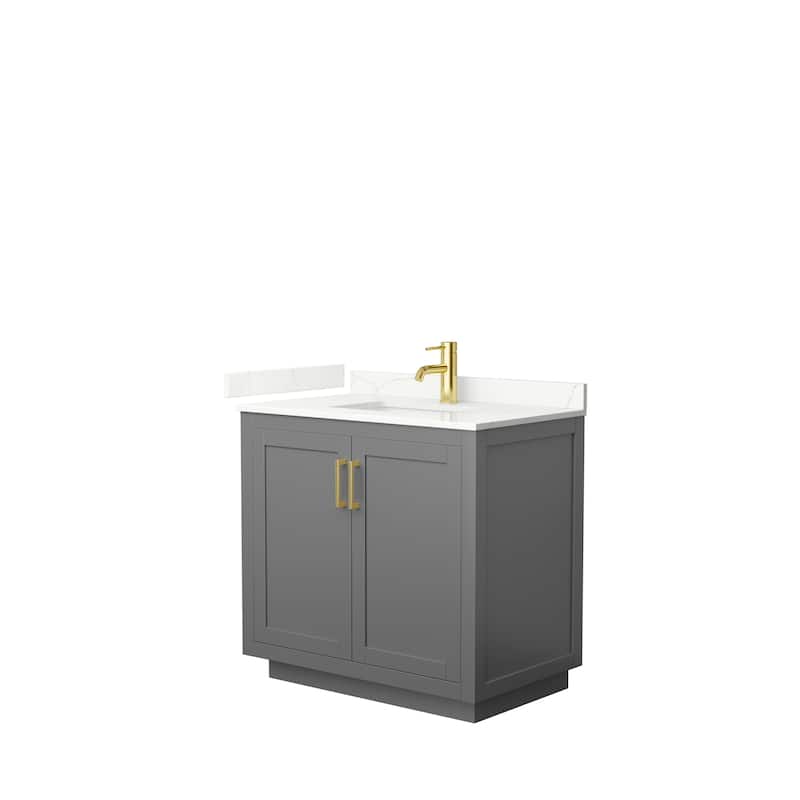 Miranda 36-inch Single Vanity, Quartz Top - Dark Gray, Gold Trim, Giotto Quartz Top