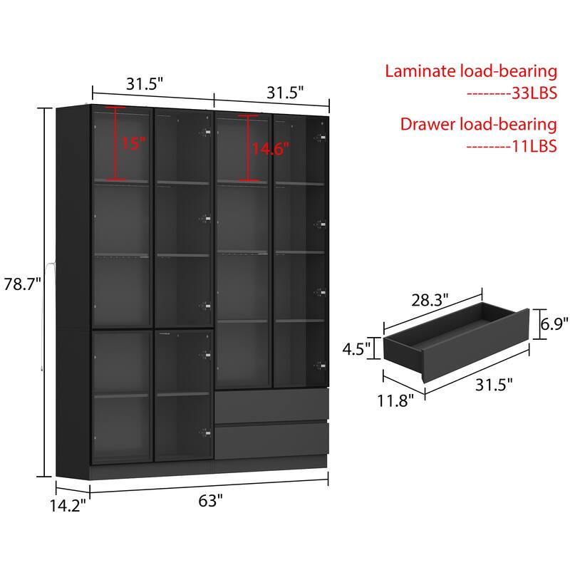 Tall Modular Display Storage Cabinet Bookcase w/Light Home Office
