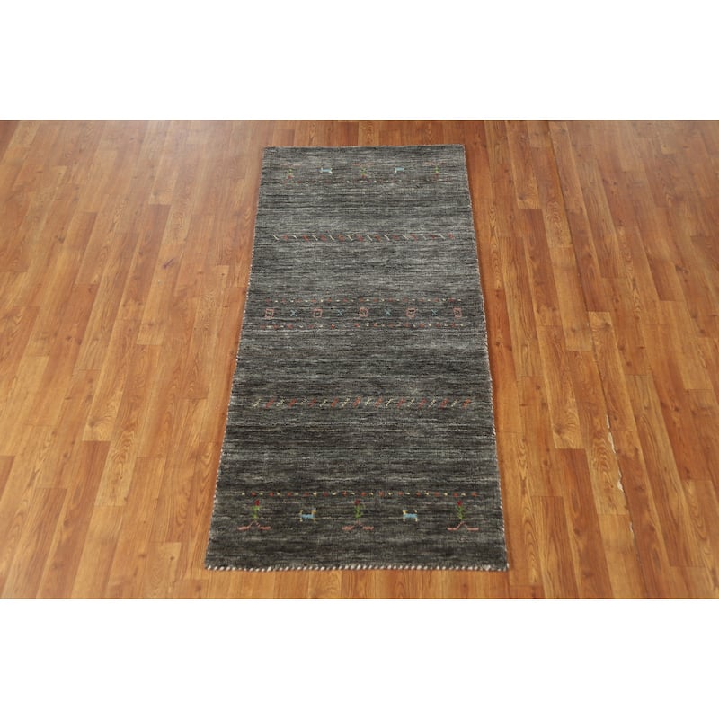 Gabbeh Indian Rug Hand-Knotted Grey Foyer Wool Carpet - 2'6" x 5'7"