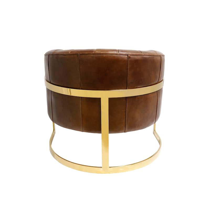 Pasargad Home Vicenza Genuine Leather Barrel Chair, Brown - W31.5"xD27.5"xH29.1"