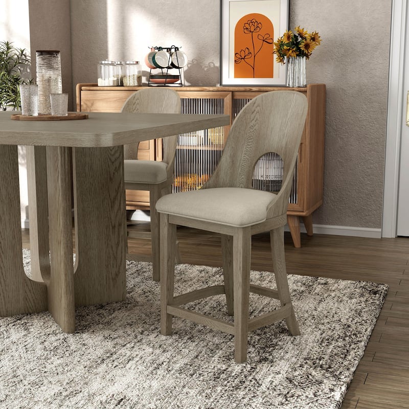 Furniture of America Piez Modern Solid Wood Curved Back Counter Height Chairs (Set of 2)