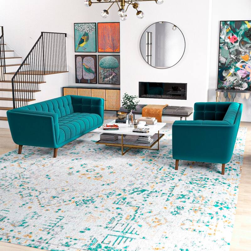 Kartal Mid Century Velvet Sofa Set in