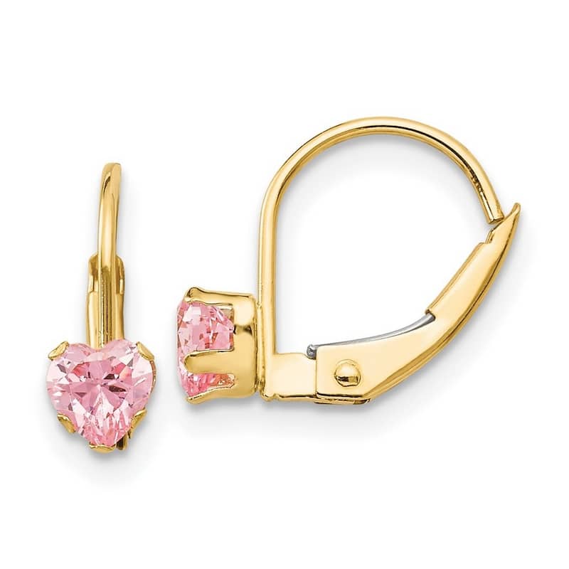 Curata 14k Yellow Gold 12x5mm Children's 4mm Pink CZ Cubic Zirconia Sleverback Earrings