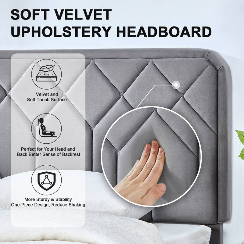 2 Pcs Upholstered Twin Size Platform Bed with Adjustable Headboard Twin Platform Bed Set of 2