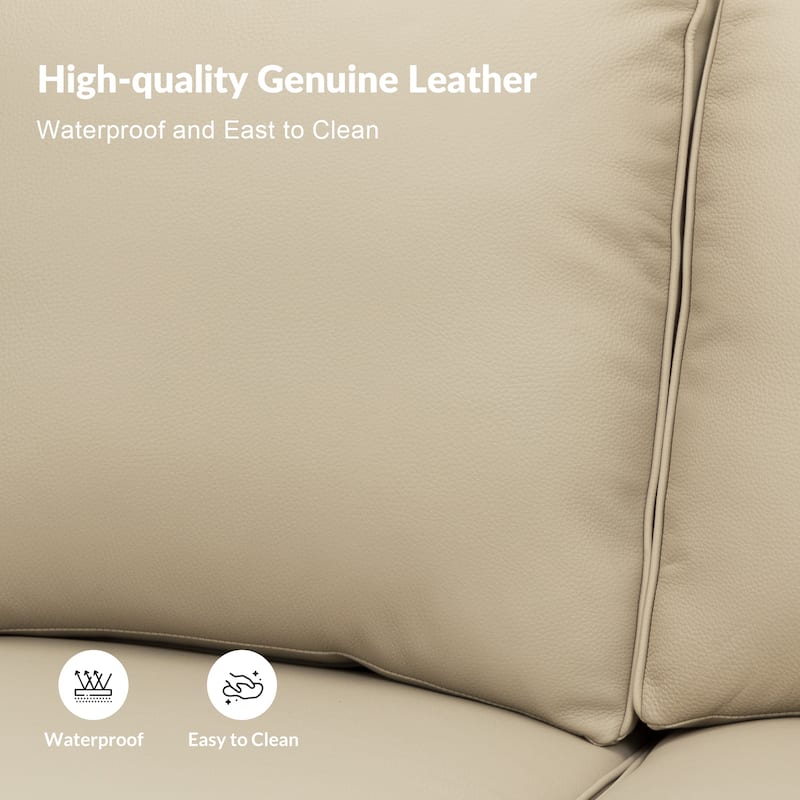 Balvino 81" Wide Transitional Genuine Leather Rolled Arm Sofa with Nailhead Trim and Removable Cushions