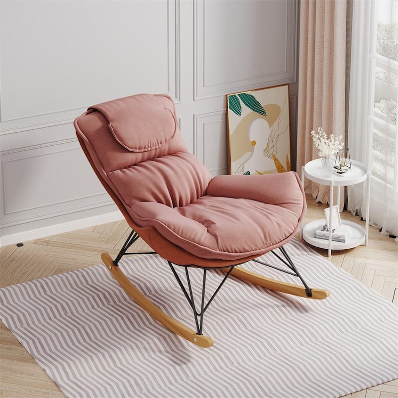 Single Leisure Lounge Chair, Balcony Rocking Chair with Detachable Cushion
