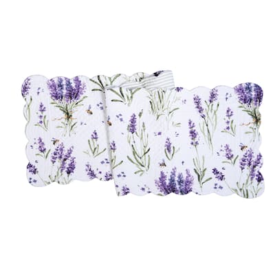 51" x 14" Lavender Fields Reversible Graphic Print Machine Washable Scallop Quilt Table Runner - Green