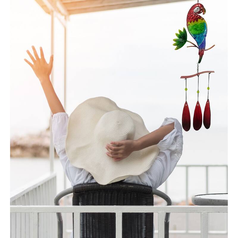 CoTa Global Parrot Wind Chime - Handmade Glass And Metal Chime - 26.4 Inches