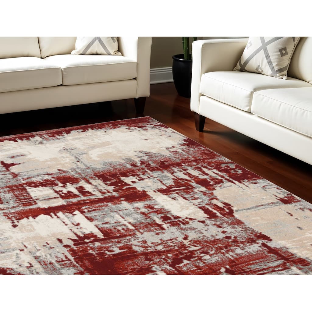 Fekor Power Loomed Abstract Modern Non Skid Stain Resistant Area Rug By HomeRoots - 126' X '94' X '0.5
