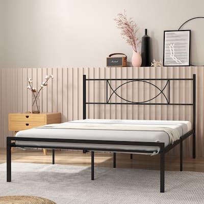 Bed Frame with Headboard No Box Spring Needed, with 14 inch Storage, Load Up to 700Lbs