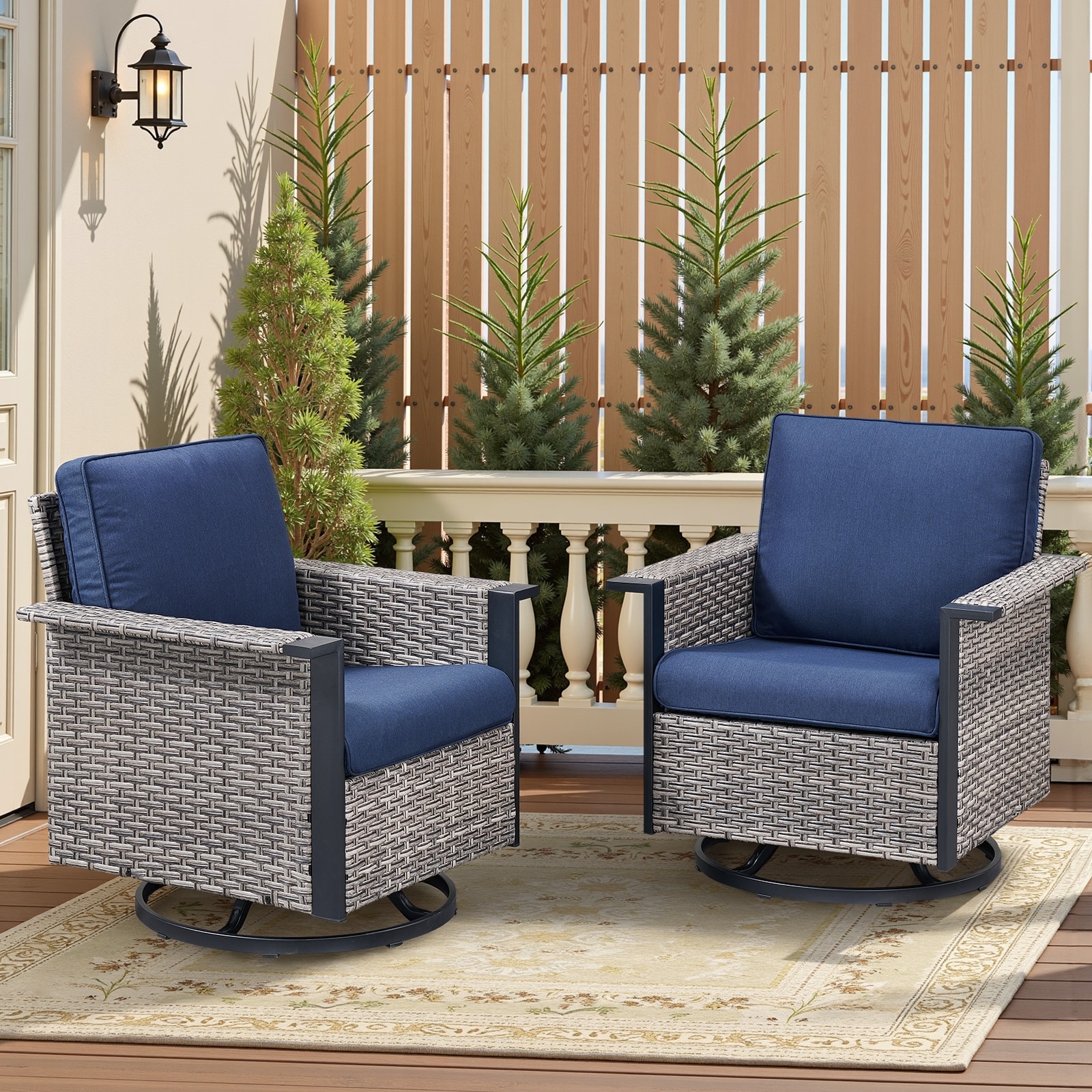 Outdoor Swivel Chair Set of 2 Rocking Chair with Cushions, Gray Upholstered Chair Side Chair Leisure Chair
