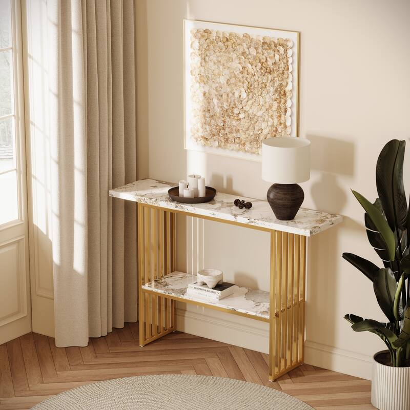 Modern Luxury Console Table - Gold Metal Frame with Storage Shelf