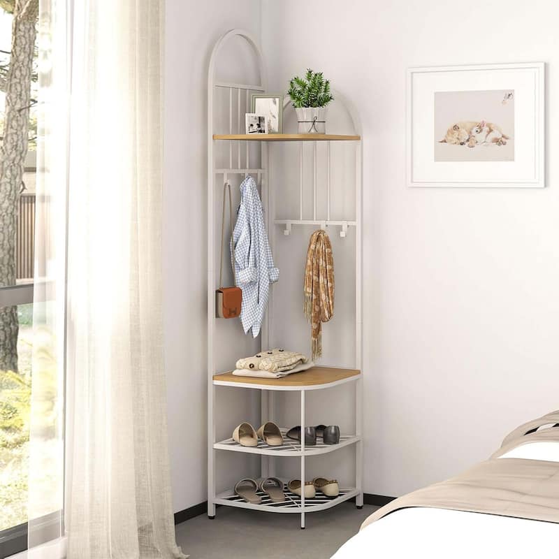 71" Corner Coat Rack 4 Tier Corner Hall Tree w/Shoe Storage Bench