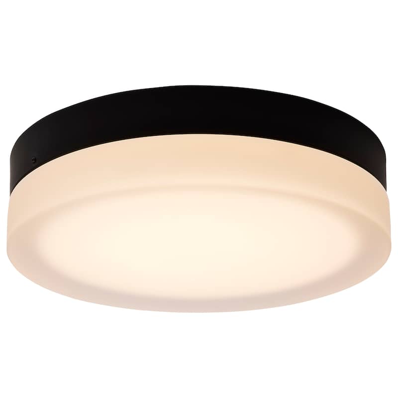 Pi 11 Inch LED Flush Mount Black Finish Frosted Etched Glass CCT Selectable 120 Volts