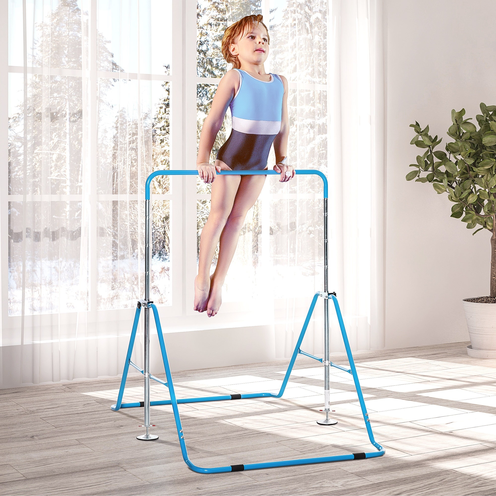 Qaba Folding Gymnastics Bar for Kids Small Gymnast Bar Easily Adjustable Height Kids Gymnastics Equipment for Home Pink