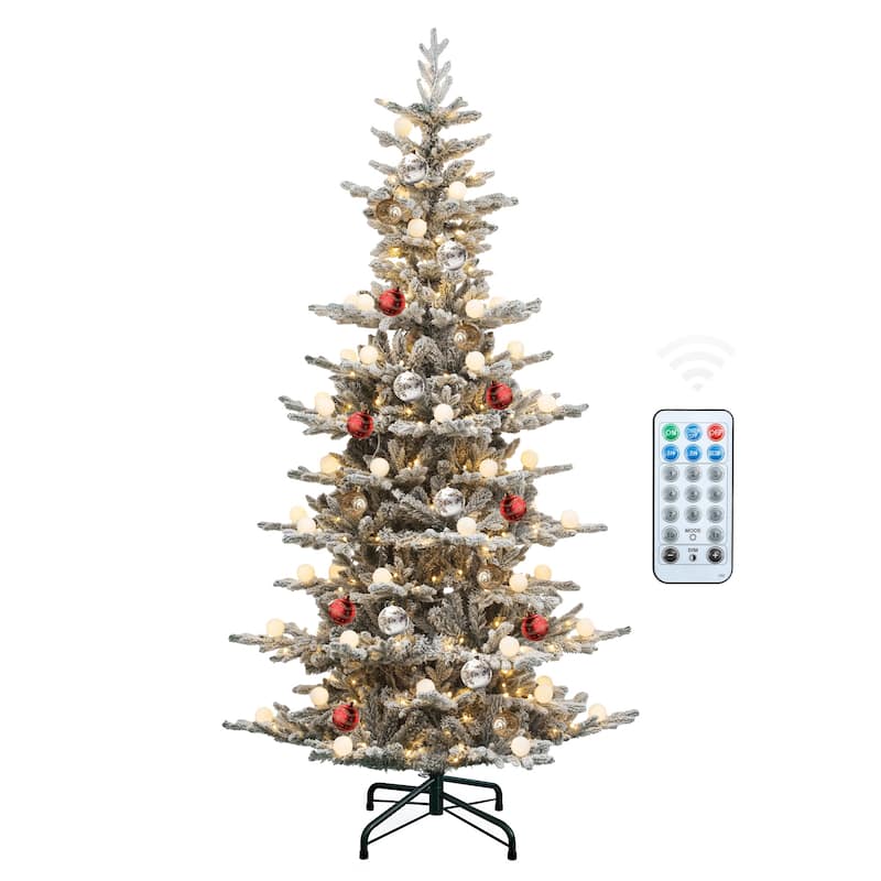 6/7.5/9 FT Pre-Lit Frosted Pine Artificial Christmas Tree with LED Lights - 7.5 Foot - White with Bulbs