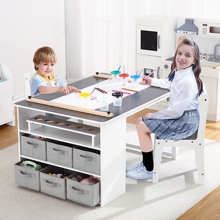 4 In 1 Kids Art Table and Chair Set, Toddler Craft Large Storage Desk ...